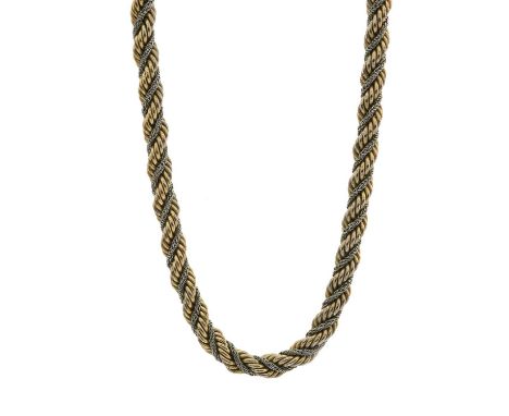 Christian Dior, a vintage bicolour necklace, the gold and silver-tone twisted rope design, with clip closure, stamped Chr.Dio