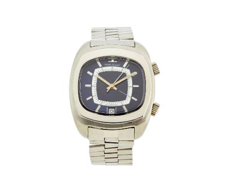 Jaeger-LeCoultre, a stainless steel Memovox Alarm bracelet watch, circa 1972, blue dial, reference E872, signed automatic mov