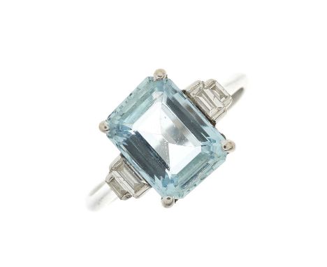 An 18ct gold aquamarine and diamond dress ring, aquamarine estimated weight 2.30ct, estimated total diamond weight 0.20ct, ba