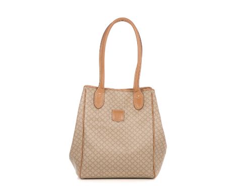 Celine, a vintage Macadam handbag, crafted from the maker's macadam coated canvas exterior, with tan leather trim, tall rolle