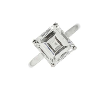 An exceptional platinum square-shape diamond single-stone ring, with copy of a report from the GIA, stating 4.05ct, F colour,