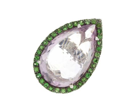 An 18ct gold amethyst and green garnet cocktail ring, signed Rosa Bisbe, amethyst estimated weight 65ct, ring size P, 37.4g- 