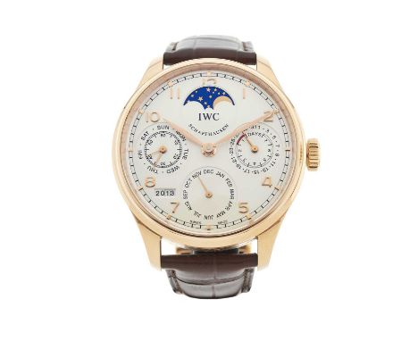 IWC, an 18ct gold rose gold Portugieser Perpetual Calendar wrist watch, reference 5023, signed automatic movement calibre 516