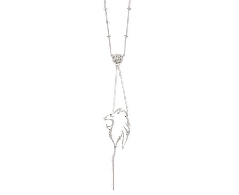An 18ct gold brilliant-cut diamond pendant, modelled as a lion, with tassel drop and pave-set diamond swirl disc surmount, su