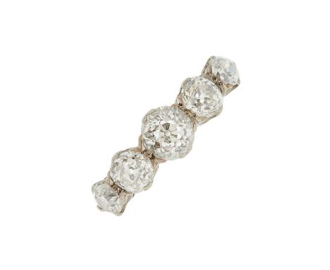 An early 20th century graduated old-cut diamond five-stone ring, with slightly tapered shoulders, estimated total diamond wei