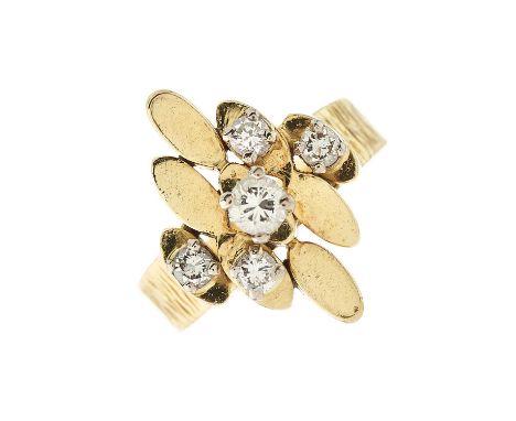 A 1970s 18ct gold abstract dress ring, with brilliant-cut diamond scattered highlights and textured band, estimated total dia