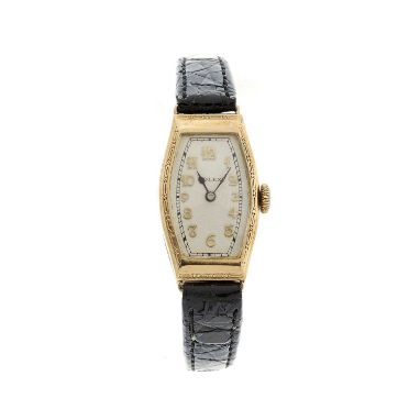 Rolex, an Art Deco 9ct gold Prima wrist watch, reference 1327A, signed manual wind movement, case back numbered 72727, import