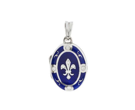 Victor Mayer for Faberge, a limited edition 18ct gold brilliant-cut diamond and blue enamel locket pendant, with central fleu