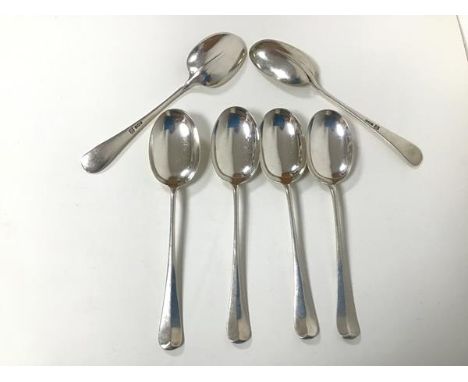 A set of six 1921 Sheffield silver dessert spoons, initialled M (combined: 301.38g)