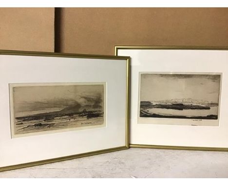 DY Cameron, Arran, etching (14cm x 27cm) and another by K. Cameron, Loch, etching (2)