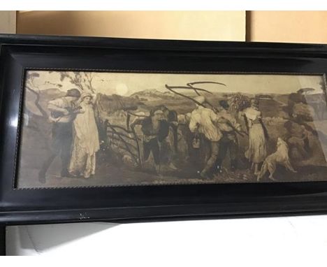 A 19thc etching of Farmers in the Field (85cm x 31cm)