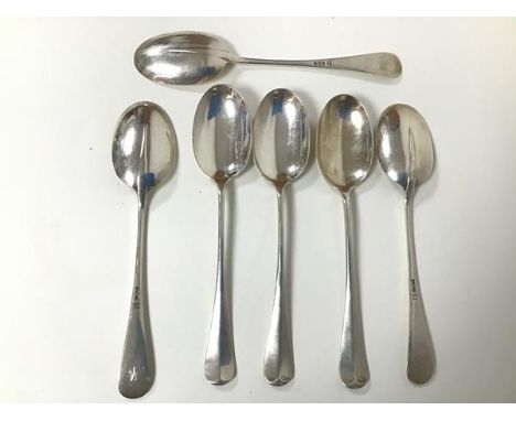 A set of six 1921 Sheffield silver spoons, initialled M (combined: 500g)