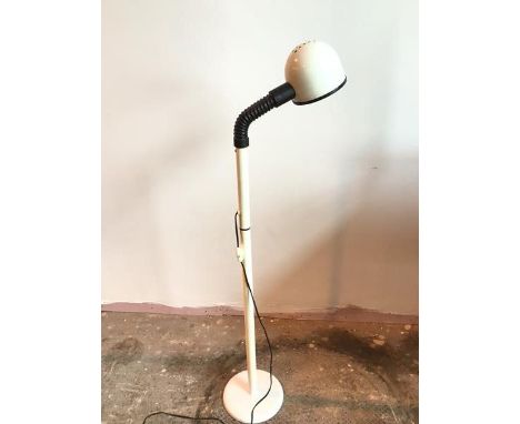 A 1970s Swedish Fagerhults Flexi white floor lamp, with metal shade, stem and base (133cm: fully upright)
