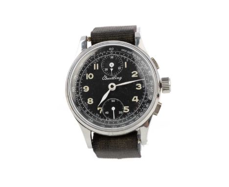 BREITLING, PILOTS MANUAL MIND WRIST WATCH  the round dial with Arabic hour markers, outer tracks in white, 35mm case, on a bl