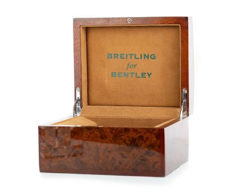 BREITLING, FOR BENTLEY burr place watch box, branded to the interior 'BREITLING FOR BENTLEY', suede-lined with inner case and