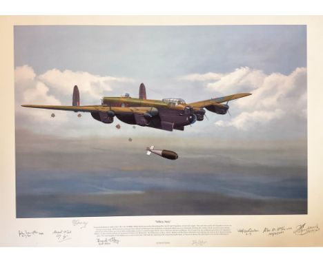 WW2 Maurice Gardner Multi Signed Colour 27x20 Print Titled Tallboy Away. Hand signed in Pencil by Ken Jenkinson, Alan McKenzi