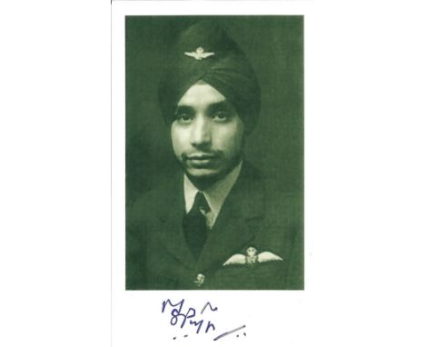 WW2 RAF Squadron Leader Mohinder Singh Pujji DFC Hand signed 5x3 Black and White Photo. Squadron Leader Mohinder Singh Pujji 