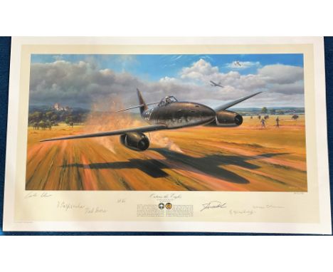 WW2. Gareth Hector Colour 32x20 Print Titled Outrun The Eagles. Publishers Proof 75/140. Multi Signed in pencil by Commander 