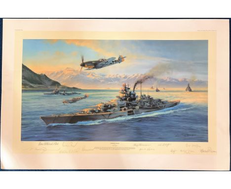 WW2. Robert Taylor Colour 36x26 Print Titled Knights Move. Limited Edition 10/100. Personally signed by 11 German Fighter Ace
