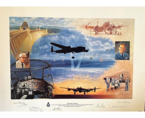 WW2 John Young Multi Signed Colour 27x20 Print Titled Operation Chastise Signed in pencil by Johnny Johnson, Ken Lucas, M Ste
