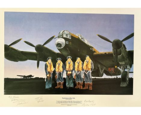 Peter Read Multi Signed colour 28x20 Print Titled Dambusters, May 1943. Hand signed in pencil by Bill Reid, Nicky Ross, Colin