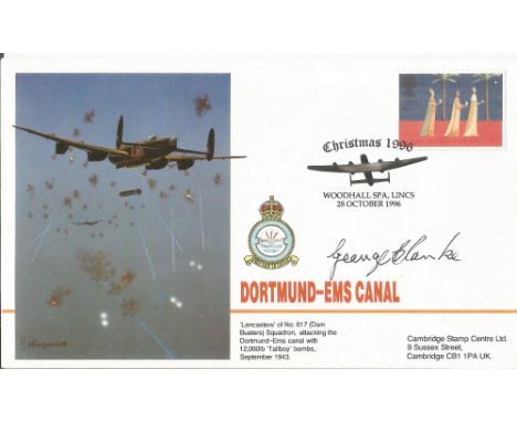 WW2 RAF George K Clarke (617 Sqn) Signed Dortmund Ems Canal Dambusters FDC. Image shows Tallboy Bombs being Dropped by Lancas
