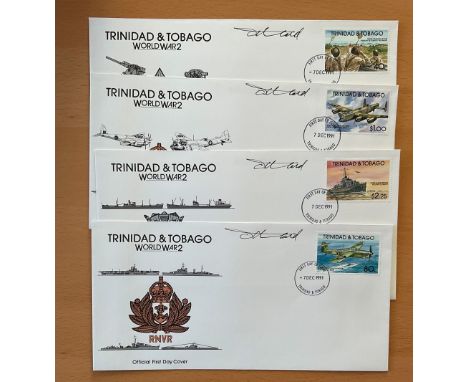 WW2 Aviation Artist Tony Theobald Signed 4 Trinidad and Tobago WW2 Official First Day Covers. All Contain Trinidad and Tobago