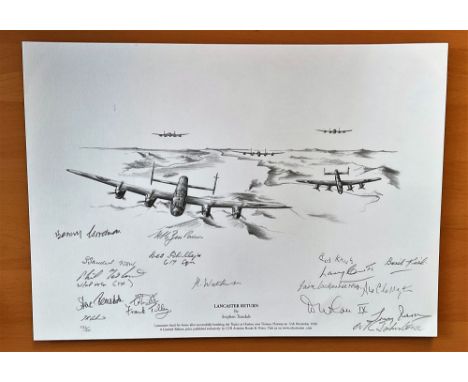WW2 Fantastic 617 Squadron Signed Stephen Teasdale Print Titled Lancaster Return, 16x12 Black and White Print. Limited Editio