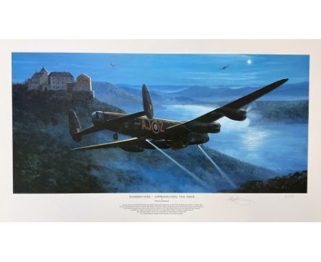 Mark Postlethwaite Signed Colour 28x18 Print Titled Dambusters Approaching the Eder. Limited Edition 41/150. Signed by the Ar