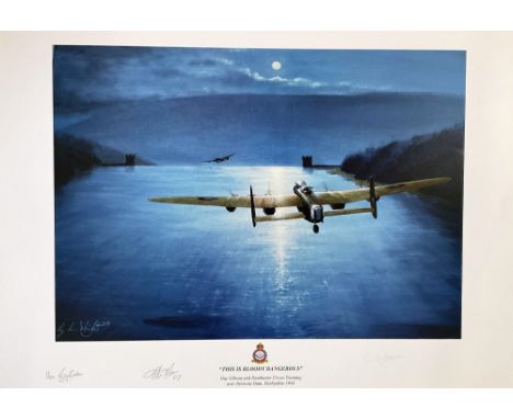 Ww2 G L Wright Multi Signed Colour 23x16 Print Titled This Is Bloody Dangerous. Hand Signed In. Good condition. All autograph