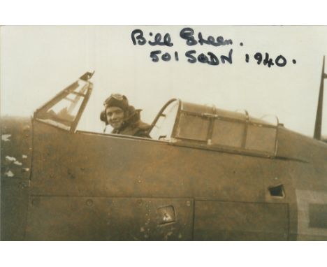 WW2 RAF Flt Lt Bill Green Battle of Britain Fighter Ace Signed 6x4 Sepia Photo. Signed in black marker pen. Green joined the 