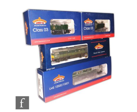 Four OO gauge Bachmann diesel locomotives, comprising 31-997 LMS 10001 BR green, 32-143 Class 25/2 D5237 BR two tone green, 3