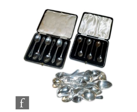 A parcel lot of assorted hallmarked and continental silver flat ware to include a Danish silver sauce ladle, shifting spoon, 