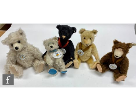 Five Steiff Club Edition teddy bears, comprising 1996 Dicky 1932 Replica Bear, white tag 420078, brown mohair, height 30cm, 1