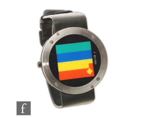 A 1989 limited edition Omega Art watch, the reverse designed by Camille Graeser, in multicoloured square within a steel borde