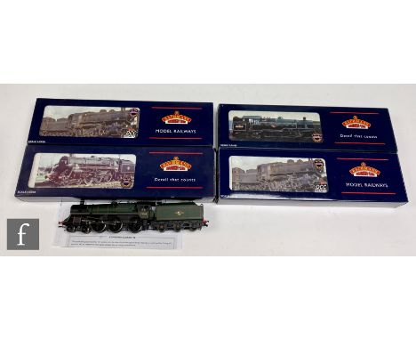 Four OO gauge Bachmann locomotives, comprising 32-254 2-6-4T BR black '80002', 32-576 2-6-0 BR black '43047', 32-585 2-6-0 BR