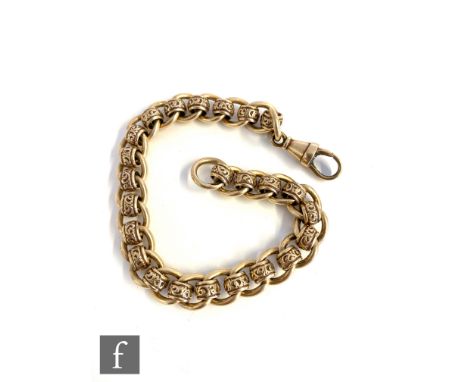 A 9ct hallmarked curb and patterned roller bracelet terminating in swivel clasp, length 23cm, weight 47g. 
