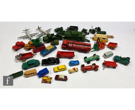 A collection of unboxed and playworn diecast models, to include Dinky Foden Mobilgas Tanker, Dinky Alfa Romeo Racing Car in r