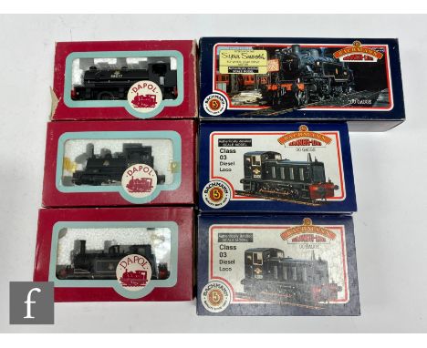 Six OO gauge diesel and tank locomotives, comprising Bachmann 31-452 2-6-2T Ivatt BR black 41313, 31-350 Class 03 BR green D2