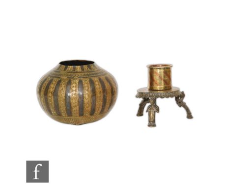 A collection of Middle Eastern/Islamic metalwares, 19th/20th Century, to include a pedestal betel (paan), height 12cm, a smal