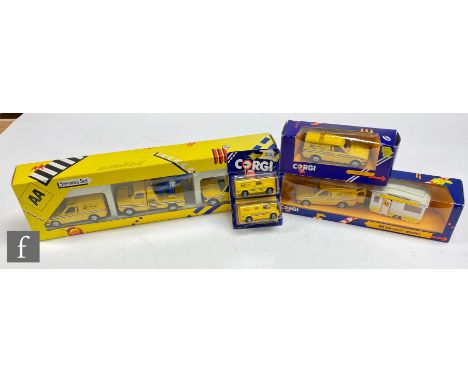 A collection of Corgi AA vehicles, to include C14 Van and Caravan set, C30 Services three piece set, C537 Escort Van and a bu