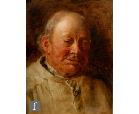 CIRCLE OF EDWIN HARRIS (1855-1906) - Portrait of an elderly farmer wearing a smock, oil on canvas, framed, 29.5cm x 22cm, fra