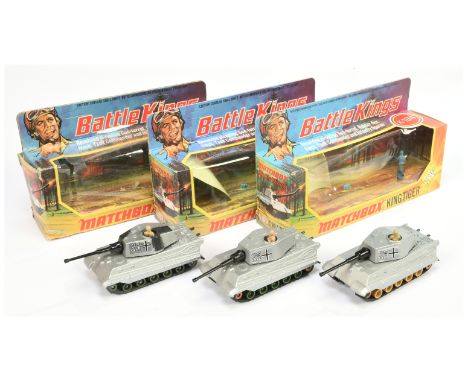 Matchbox Battle Kings K104 King Tiger tank of 3 (1) silver/black camouflage body, black base, green rollers with rubber track