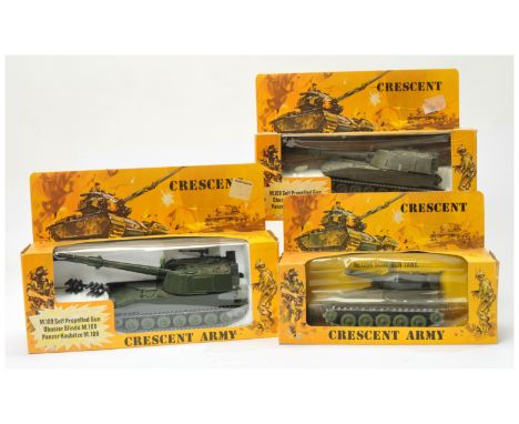 Crescent Toys group of&nbsp; 3 Army series - (1) 1264 Scorpion Tank green with mid-military green plastic rollers (2) 1265 M1
