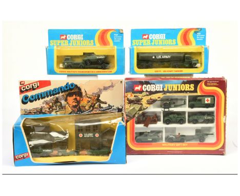 Corgi juniors&nbsp; Military group to include - (1) E3029 7-piece gift set with figures, (2) 3118 3-piece gift set with plast