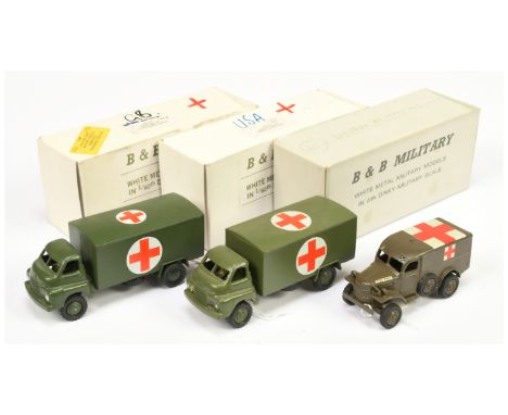 B &amp; B Military (Barnes &amp; Buller) 1/60th scale Group of 3&nbsp; "Ambulances" - (1) Dodge WC27 drab olive green, (2) Be