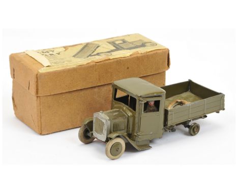 Britains 1334 Army 4-wheeled Tipping Lorry - khaki including hubs with white tyres (2 are loose but present), silver square n