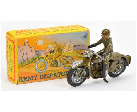 Benbros&nbsp; Qualitoys motorcycle army despatch rider - olive green including figure , silver trim Good Plus including colou
