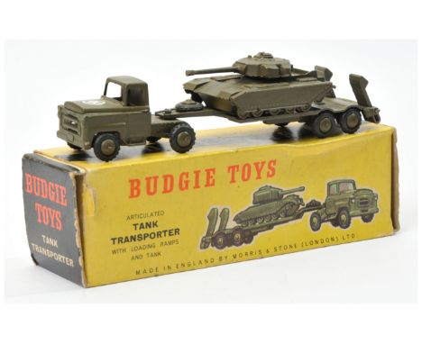 Budgie toys 222 Tank transporter - Drab olive green with white&nbsp; star on bonnet with tank load&nbsp; - drab olive green w