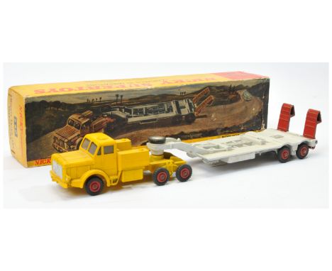 Nicky Toys (Dinky) 660 Mighty Antar Tank transporter - yellow cab with windows and silver trim, light grey detachable trailer